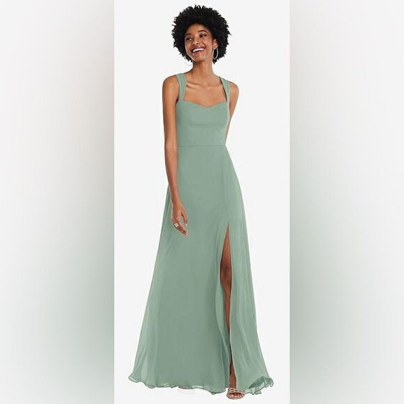 After Six Contoured Wide Strap Sweetheart Maxi Dress Seagrass Green Sage Size 8 - Picture 2 of 7